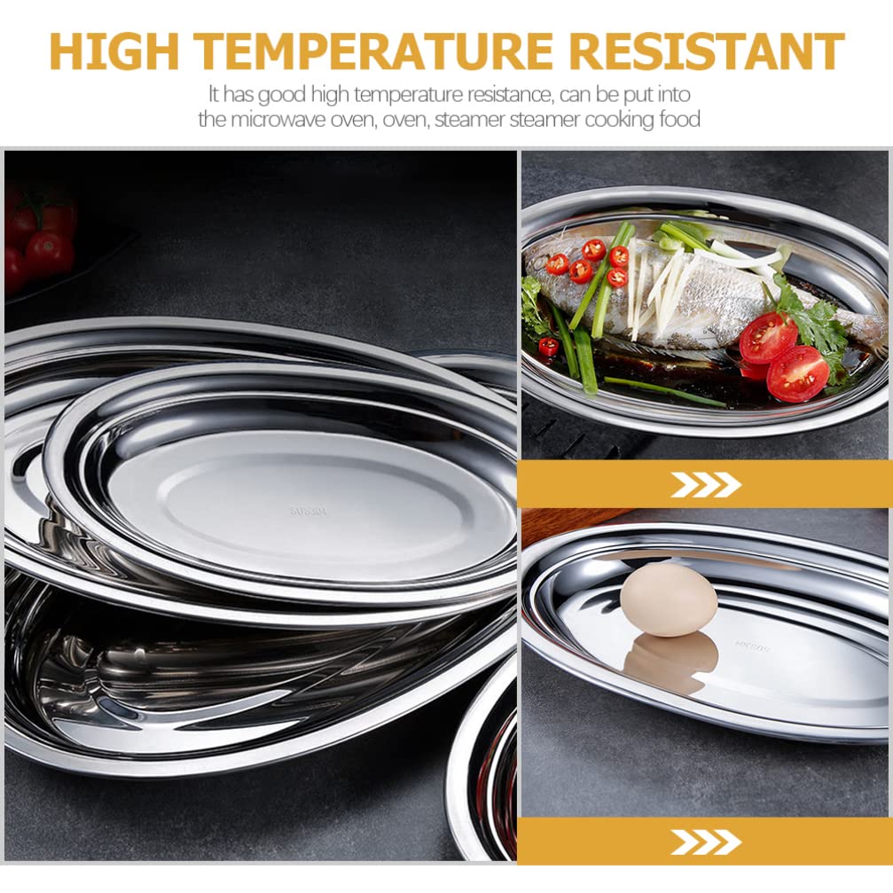 Hemoton Sizzle Platter Serving Platter Oval Fish Dish Stainless Steel Fish Plate Metal Food Serving Tray For Steaming Fish Desse